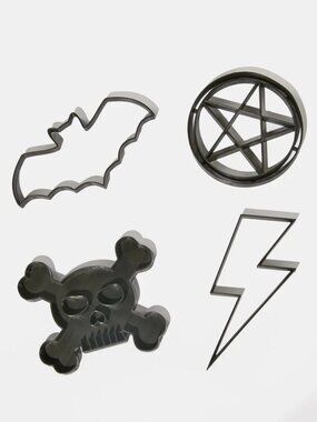 Gothic Cookie Cutters Set - Pentagram, Skull & Bones, Bat, Lightning Bolt